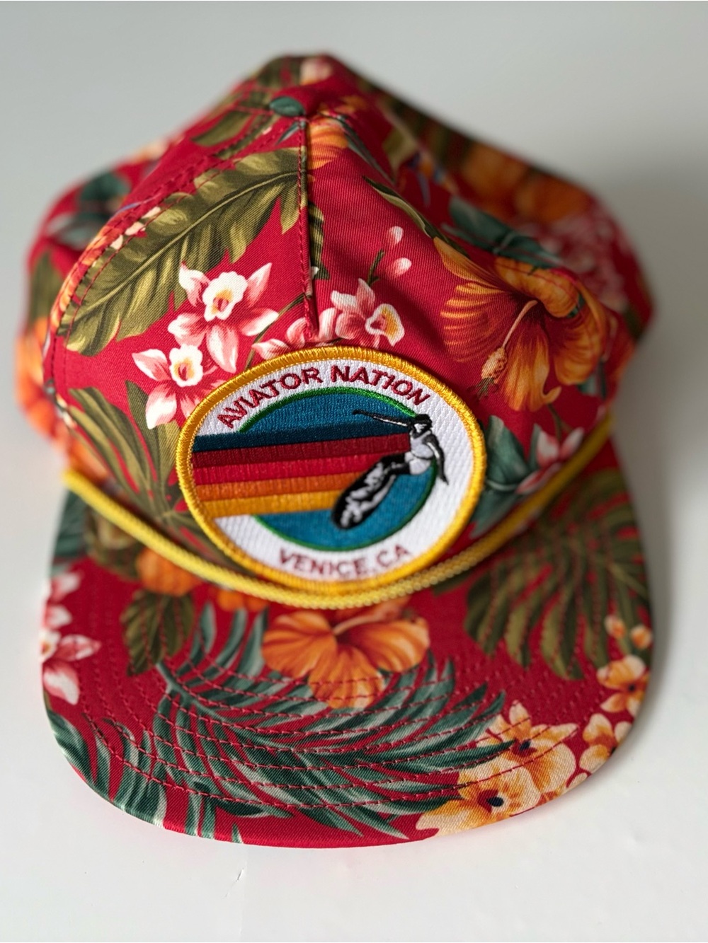 Aviator Nation Venice CA Red Hawaiian Floral Rope Snapback Hat - Picture 9 of 9